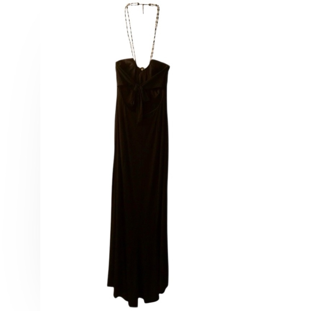 Elegant Black Strapless Evening Gown with Attached Statement Necklace - Size 10 - Picture 5 of 5